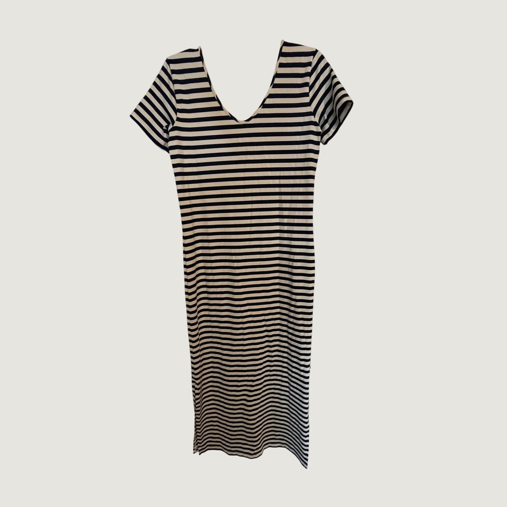 Dudley Stephens Sanktay Striped Maxi Dress Navy White Dual Split XS